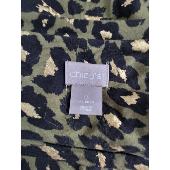 Chico's Top Womens Cheetah Print Short Sleeve T-Shirt Size 0 Green Gold Stretch - Picture 3 of 7